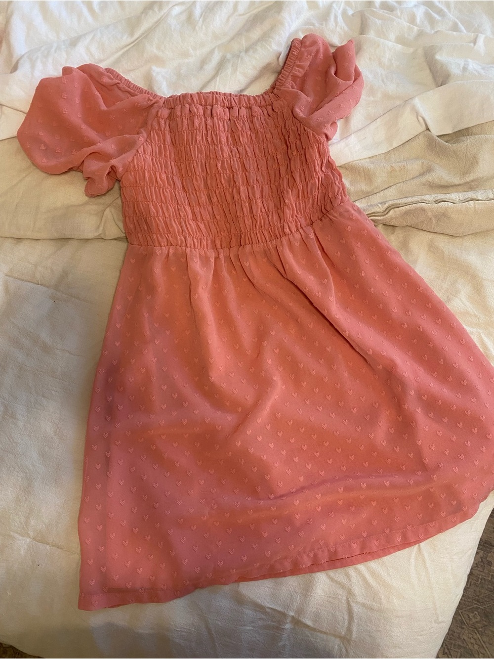 Old Navy Coral Pink Smocked Puff-Sleeve Dress